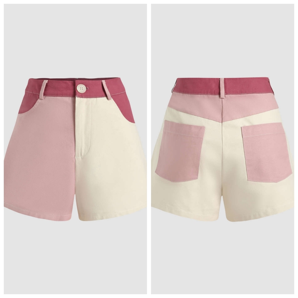 Cider High Waist Two-Tone Shorts - Pink and Cream